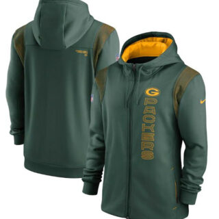 Men's Green Bay Packers 2021 Green Sideline Team Performance Full-Zip Hoodie