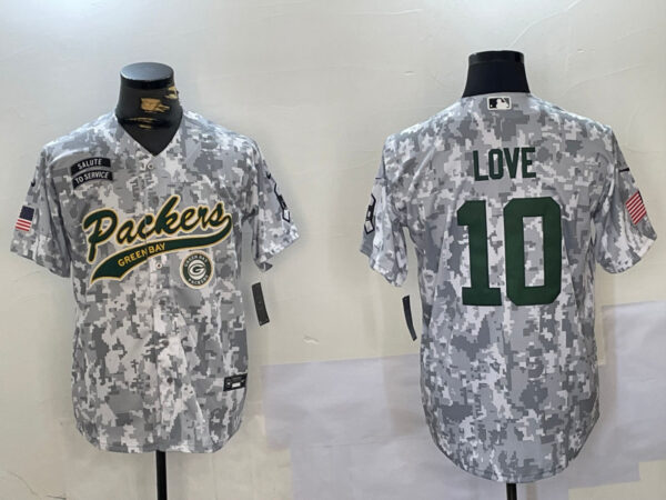 Men's Green Bay Packers #10 Jordan Love 2024 Arctic Camo Salute To Service Stitched Baseball Jerseys