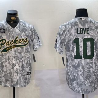 Men's Green Bay Packers #10 Jordan Love 2024 Arctic Camo Salute To Service Stitched Baseball Jersey