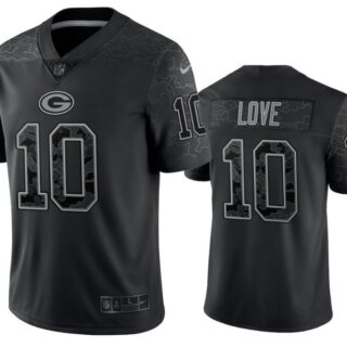 Men's Green Bay Packers #10 Jordan Love Black Reflective Limited Stitched Football Jersey