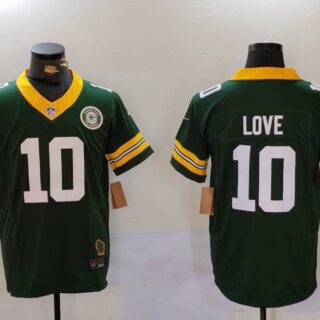 Men's Green Bay Packers #10 Jordan Love Green 2023 F.U.S.E. With Patch Limited Stitched Football Jersey