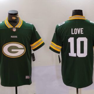 Men's Green Bay Packers #10 Jordan Love Green Big Logo Vapor Limited Stitched Football Jersey