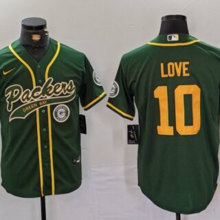 Men's Green Bay Packers #10 Jordan Love Green Cool Base Stitched Baseball Jerseys