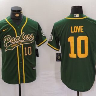 Men's Green Bay Packers #10 Jordan Love Green Cool Base Stitched Baseball Jerseys