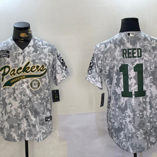Men's Green Bay Packers #11 Jayden Reed 2024 Arctic Camo Salute To Service Stitched Baseball Jerseys