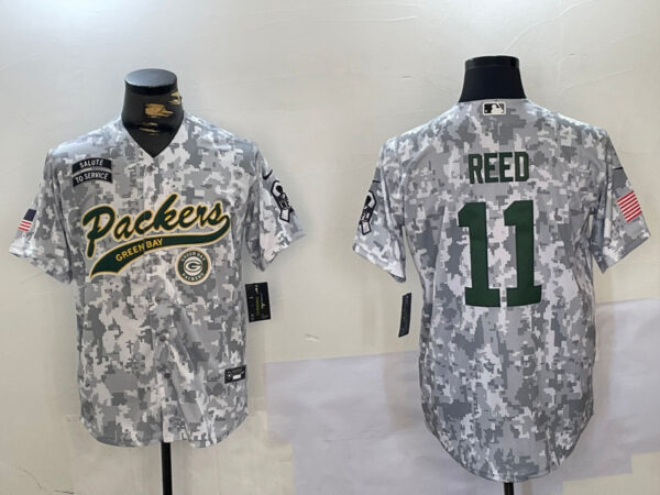 Men's Green Bay Packers #11 Jayden Reed 2024 Arctic Camo Salute To Service Stitched Baseball Jerseys