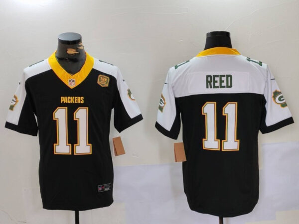 Men's Green Bay Packers #11 Jayden Reed BlackWhite 2024 F.U.S.E. Home Patch 13 Time World Champions Vapor Untouchable Limited Stitched Jerseys