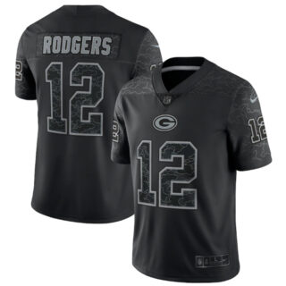 Men's Green Bay Packers #12 Aaron Rodgers Black Reflective Limited Stitched Football Jersey
