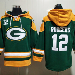 Men's Green Bay Packers #12 Aaron Rodgers Green Lace-Up Pullover Hoodie