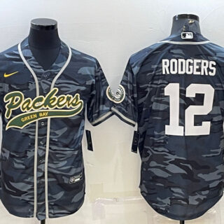 Men's Green Bay Packers #12 Aaron Rodgers Grey Camo With Patch Cool Base Stitched Baseball Jersey