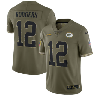Men's Green Bay Packers #12 Aaron Rodgers Olive 2022 Salute To Service Limited Stitched Jersey