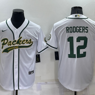Men's Green Bay Packers #12 Aaron Rodgers White Cool Base Stitched Baseball Jersey