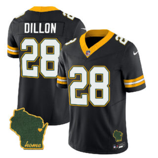 Men's Green Bay Packers #28 A.J. Dillon Black 2023 F.U.S.E. Home Patch Vapor Untouchable Limited Stitched Jersey