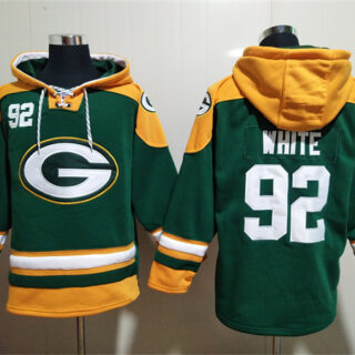 Men's Green Bay Packers #92 Reggie White Green Lace-Up Pullover Hoodie