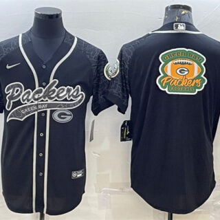 Men's Green Bay Packers Black Reflective Team Big Logo With Patch Cool Base Stitched Baseball Jersey
