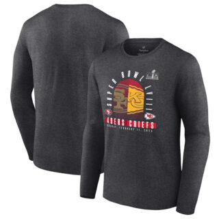 Men's Heather Charcoal Kansas City Chiefs Vs. San Francisco 49ers Super Bowl LVIII Matchup Final Battle Long Sleeve T-Shirt