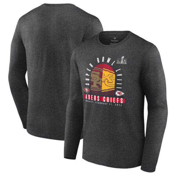 Men's Heather Charcoal Kansas City Chiefs Vs. San Francisco 49ers Super Bowl LVIII Matchup Final Battle Long Sleeve T-Shirt