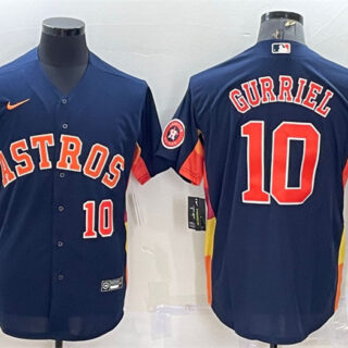 Men's Houston Astros #10 Yuli Gurriel Navy With Patch Cool Base Stitched Jersey