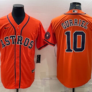 Men's Houston Astros #10 Yuli Gurriel Orange With Patch Cool Base Stitched Jersey