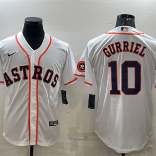 Men's Houston Astros #10 Yuli Gurriel White With Patch Cool Base Stitched Jersey