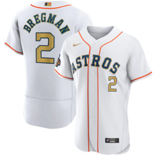 Men's Houston Astros #2 Alex Bregman White 2023 Gold Collection With World Serise Champions Patch Stitched Baseball Jersey