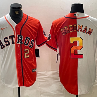 Men's Houston Astros #2 Alex Bregman White Orange Split With Patch Cool Base Stitched Baseball Jerseys