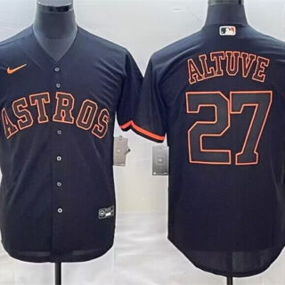 Men's Houston Astros #27 Jose Altuve Black Cool Base Stitched Jersey