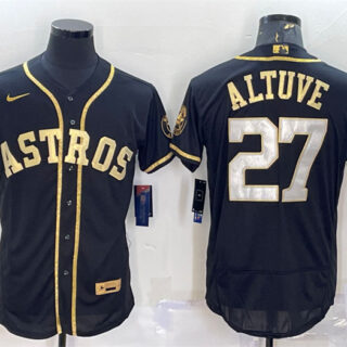 Men's Houston Astros #27 Jose Altuve Black Gold Flex Base Stitched Jersey