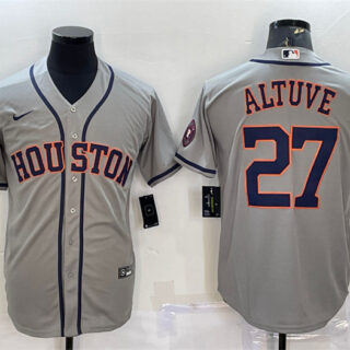 Men's Houston Astros #27 Jose Altuve Grey With Patch Cool Base Stitched Jersey