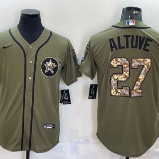 Men's Houston Astros #27 Jose Altuve Olive Salute To Service Cool Base Stitched Jersey