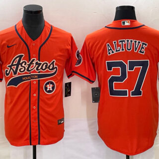 Men's Houston Astros #27 Jose Altuve Orange With Patch Cool Base Stitched Baseball Jersey
