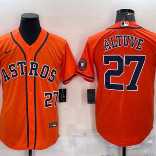 Men's Houston Astros #27 Jose Altuve Orange With Patch Cool Base Stitched Jersey