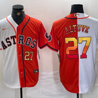 Men's Houston Astros #27 Jose Altuve White Orange Split With Patch Cool Base Stitched Baseball Jerseys