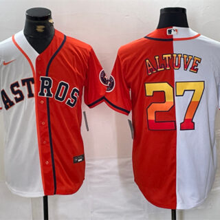 Men's Houston Astros #27 Jose Altuve White Orange Split With Patch Cool Base Stitched Baseball Jersey