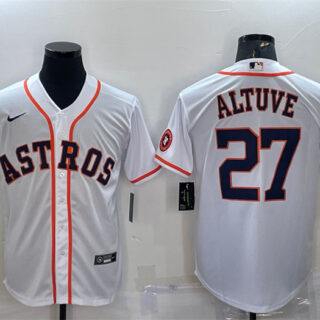 Men's Houston Astros #27 Jose Altuve White With Patch Cool Base Stitched Jersey