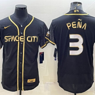 Men's Houston Astros #3 Jeremy Peña Black Gold 2022 World Series City Connect Flex Base Stitched Jersey