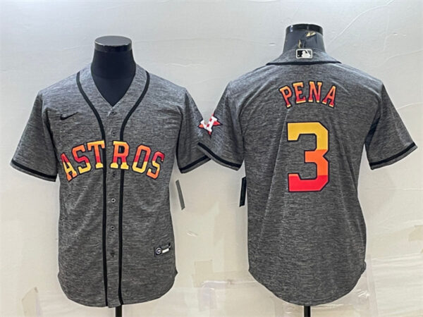 Men's Houston Astros #3 Jeremy Peña Grey Cool Base Stitched Baseball Jersey
