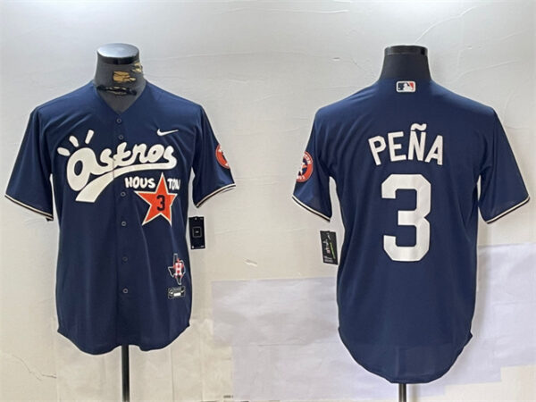 Men's Houston Astros #3 Jeremy Peña Navy Cactus Jack Style Vapor Premier Limited Stitched Baseball Jersey