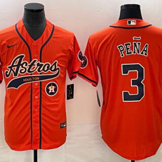 Men's Houston Astros #3 Jeremy Peña Orange With Patch Cool Base Stitched Baseball Jersey