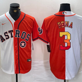Men's Houston Astros #3 Jeremy Peña White Orange Split With Patch Cool Base Stitched Baseball Jerseys