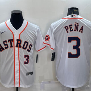 Men's Houston Astros #3 Jeremy Peña White With Patch Cool Base Stitched Jersey
