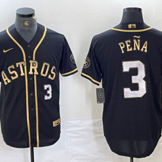 Men's Houston Astros #3 Jeremy Pena Black Gold Player Number Cool Base Jersey