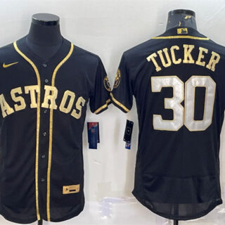 Men's Houston Astros #30 Kyle Tucker Black Gold Flex Base Stitched Jersey