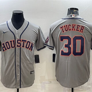 Men's Houston Astros #30 Kyle Tucker Gray With Patch Cool Base Stitched Jersey
