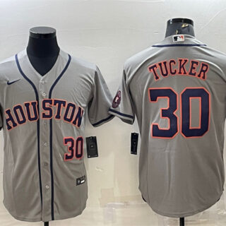 Men's Houston Astros #30 Kyle Tucker Gray With Patch Cool Base Stitched Jersey