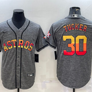 Men's Houston Astros #30 Kyle Tucker Grey Cool Base Stitched Baseball Jersey
