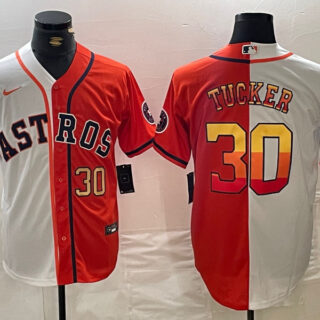 Men's Houston Astros #30 Kyle Tucker White Orange Split With Patch Cool Base Stitched Baseball Jerseys