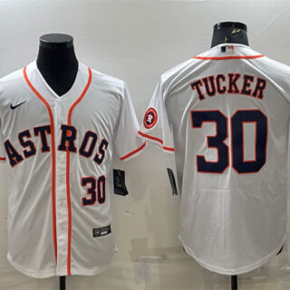 Men's Houston Astros #30 Kyle Tucker White With Patch Cool Base Stitched Jersey