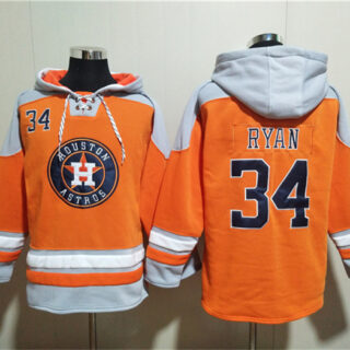 Men's Houston Astros #34 Nolan Ryan Orange Ageless Must-Have Lace-Up Pullover Hoodie