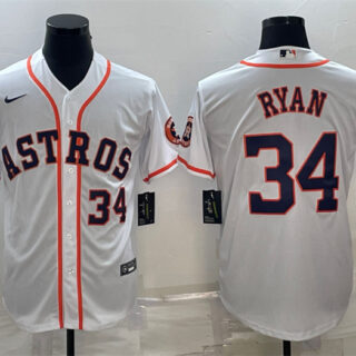 Men's Houston Astros #34 Nolan Ryan White With Patch Cool Base Stitched Jersey